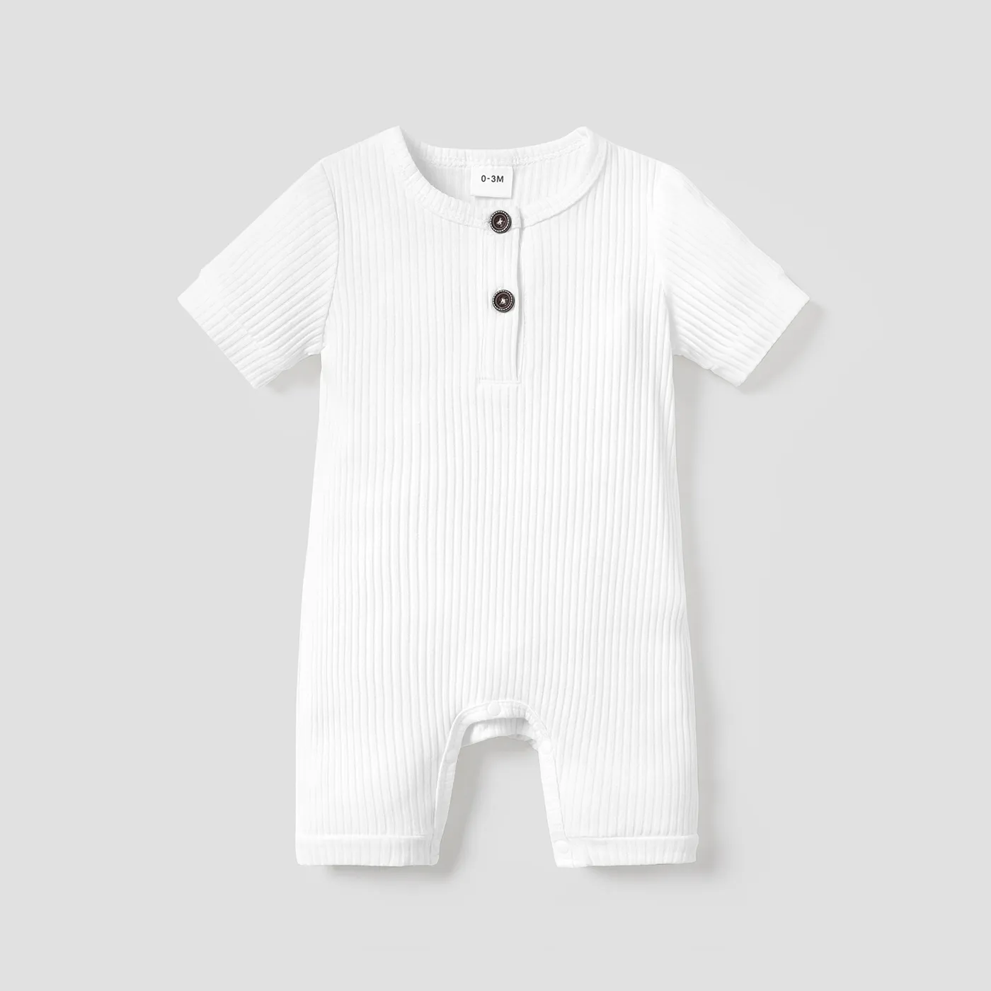 Baby Boy/Girl 95% Cotton Ribbed Short-sleeve Button Up Romper White big image 1