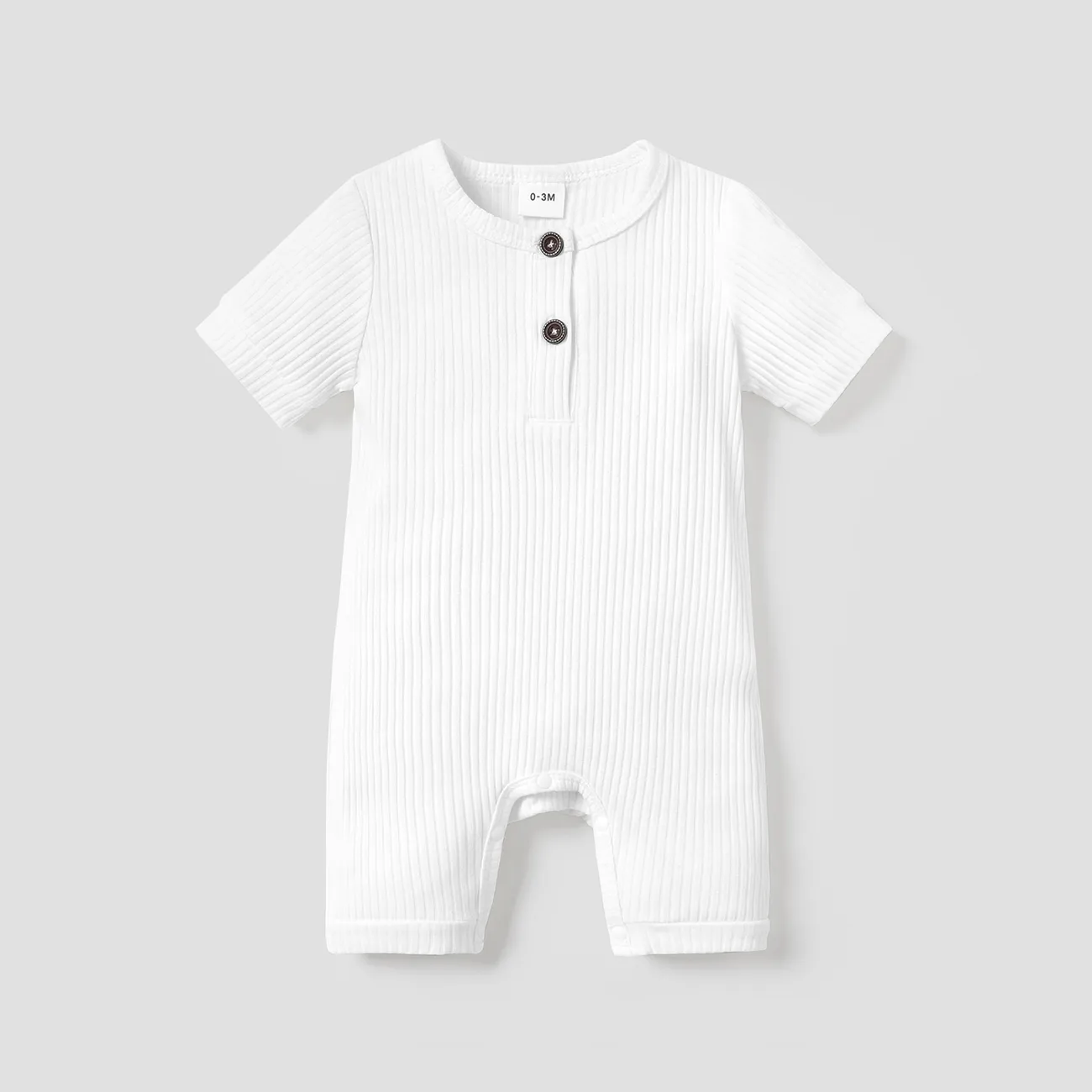 嬰兒 中性 鈕扣 基礎 短袖 連身衣 白色 big image 1