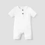 Baby Boy/Girl Cotton Ribbed Short-sleeve Button Up Romper White