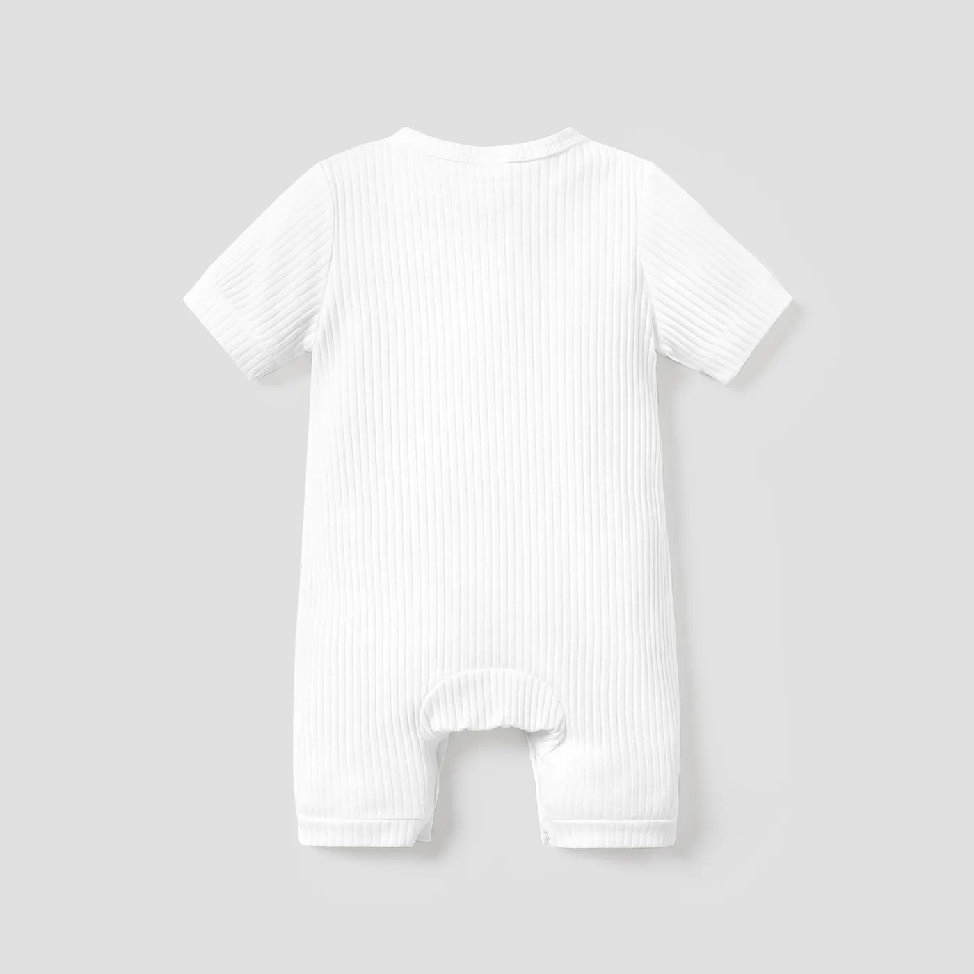 Baby Boy/Girl 95% Cotton Ribbed Short-sleeve Button Up Romper White image 2
