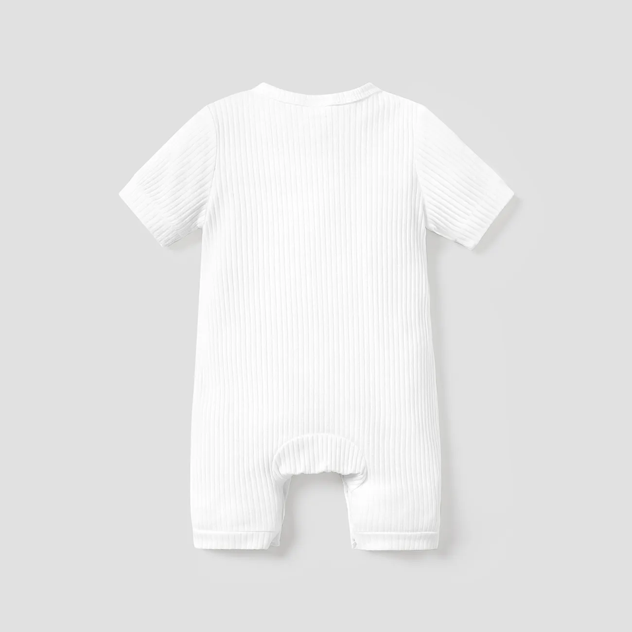 Baby Boy/Girl Cotton Ribbed Short-sleeve Button Up Romper White big image 1