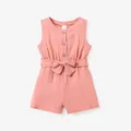 Baby Girl 95% Cotton Crepe Sleeveless Button Up Belted Romper  image 1