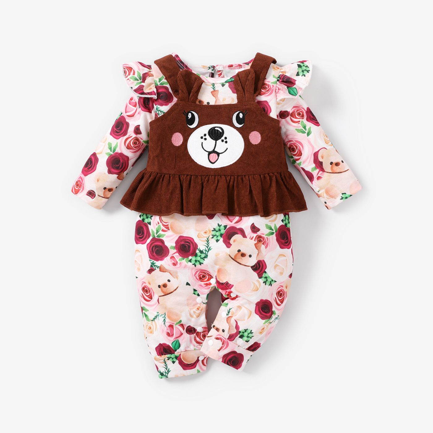 2pcs Baby Girl Childlike Bear Jumpsuit Set
