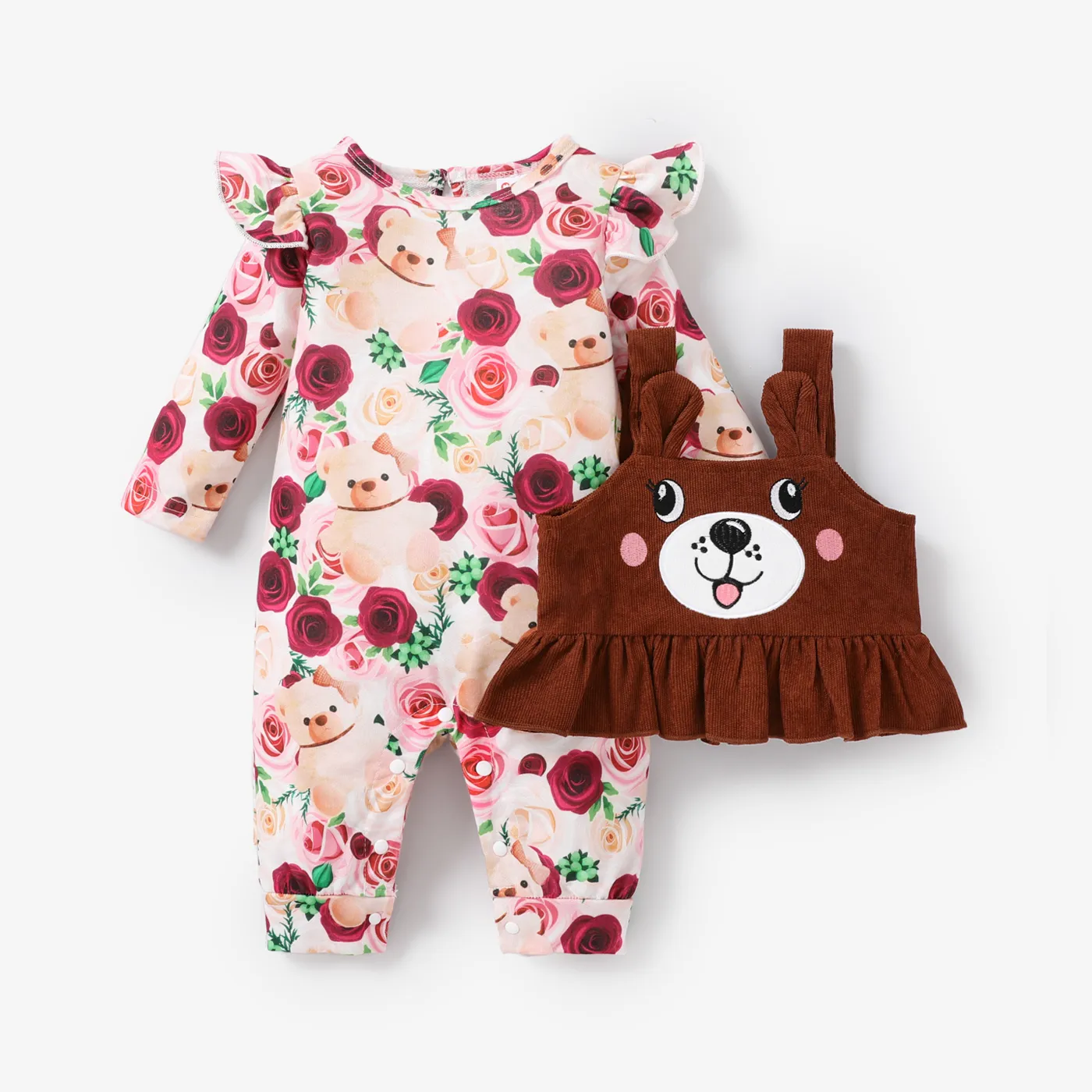 2pcs Baby Girl Childlike Bear Jumpsuit Set  image 2