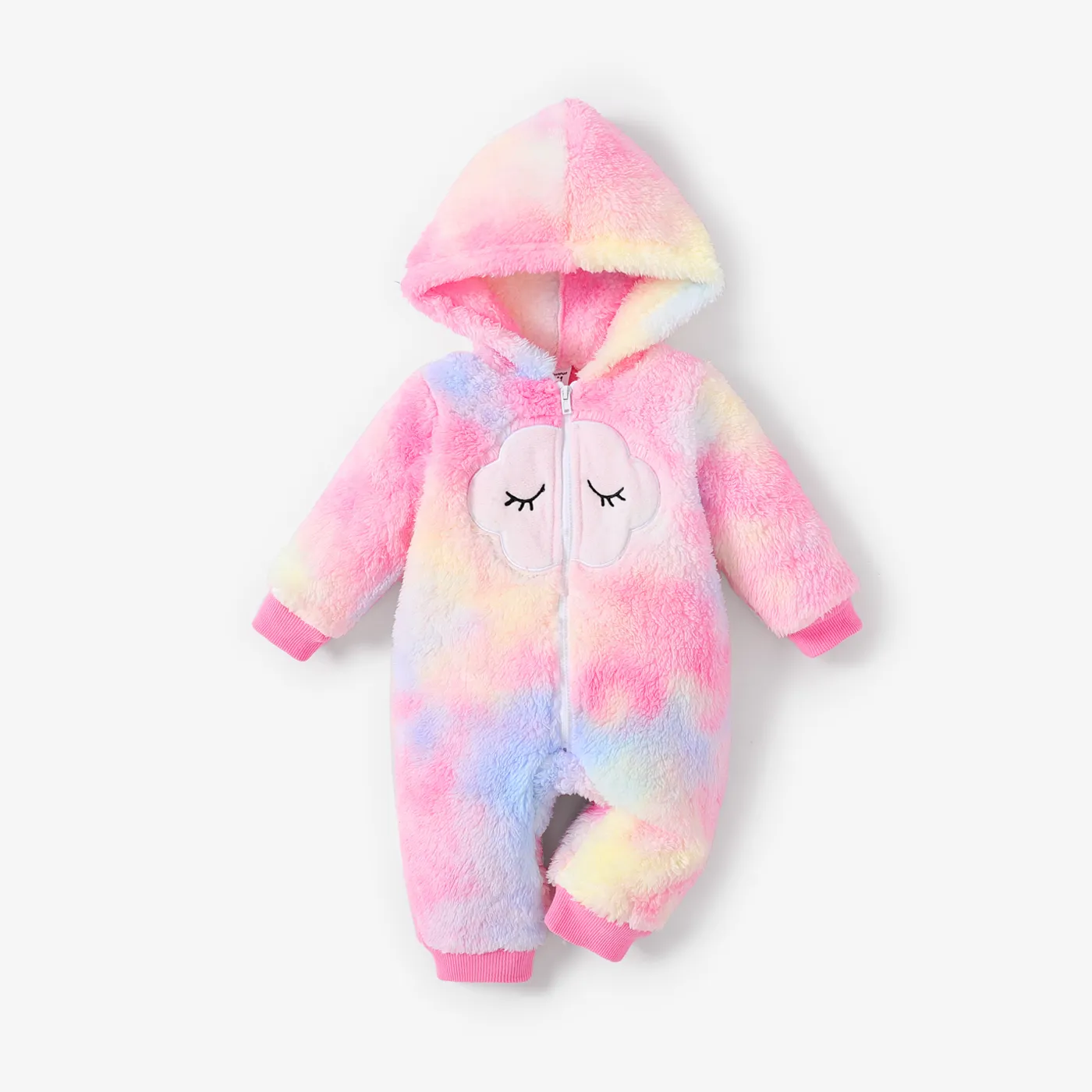 Baby Girl Childlike Expression Zipper Fuzzy Jumpsuit   big image 1
