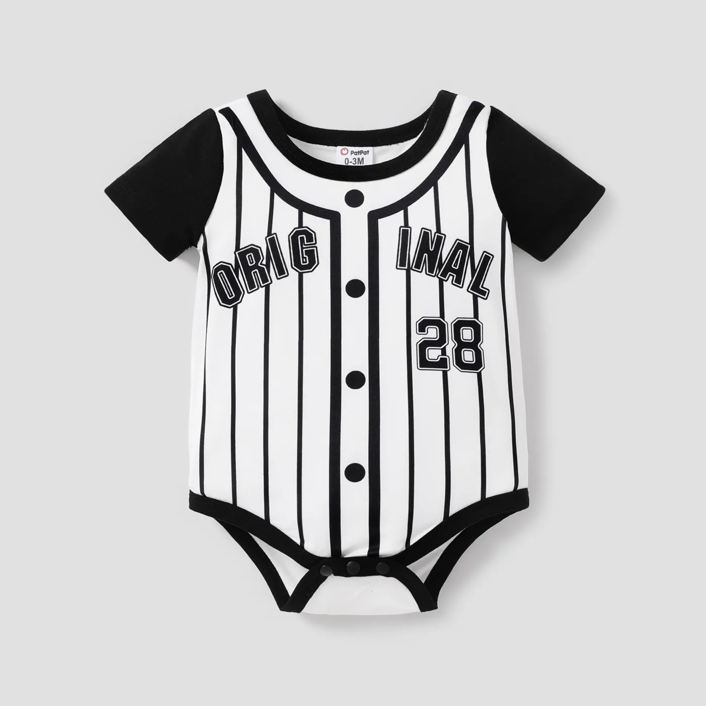 Baby Boy Splicing Short-sleeve Letter Print Striped Romper  image 1