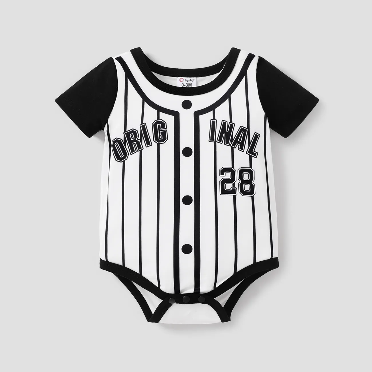 Bebé Chico Costura de tela Deportivo Manga corta Mamelucos y monos blanco y negro big image 1