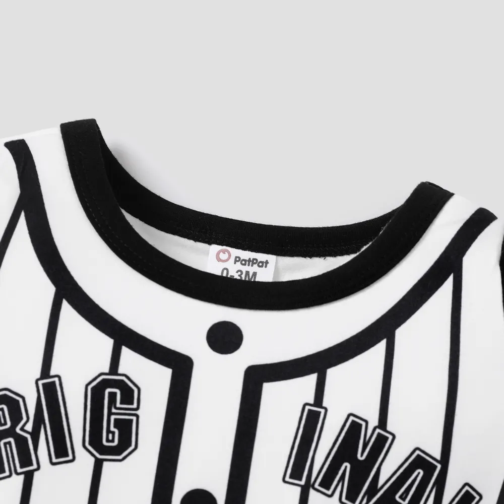 Baby Boy Splicing Short-sleeve Letter Print Striped Romper big image 3