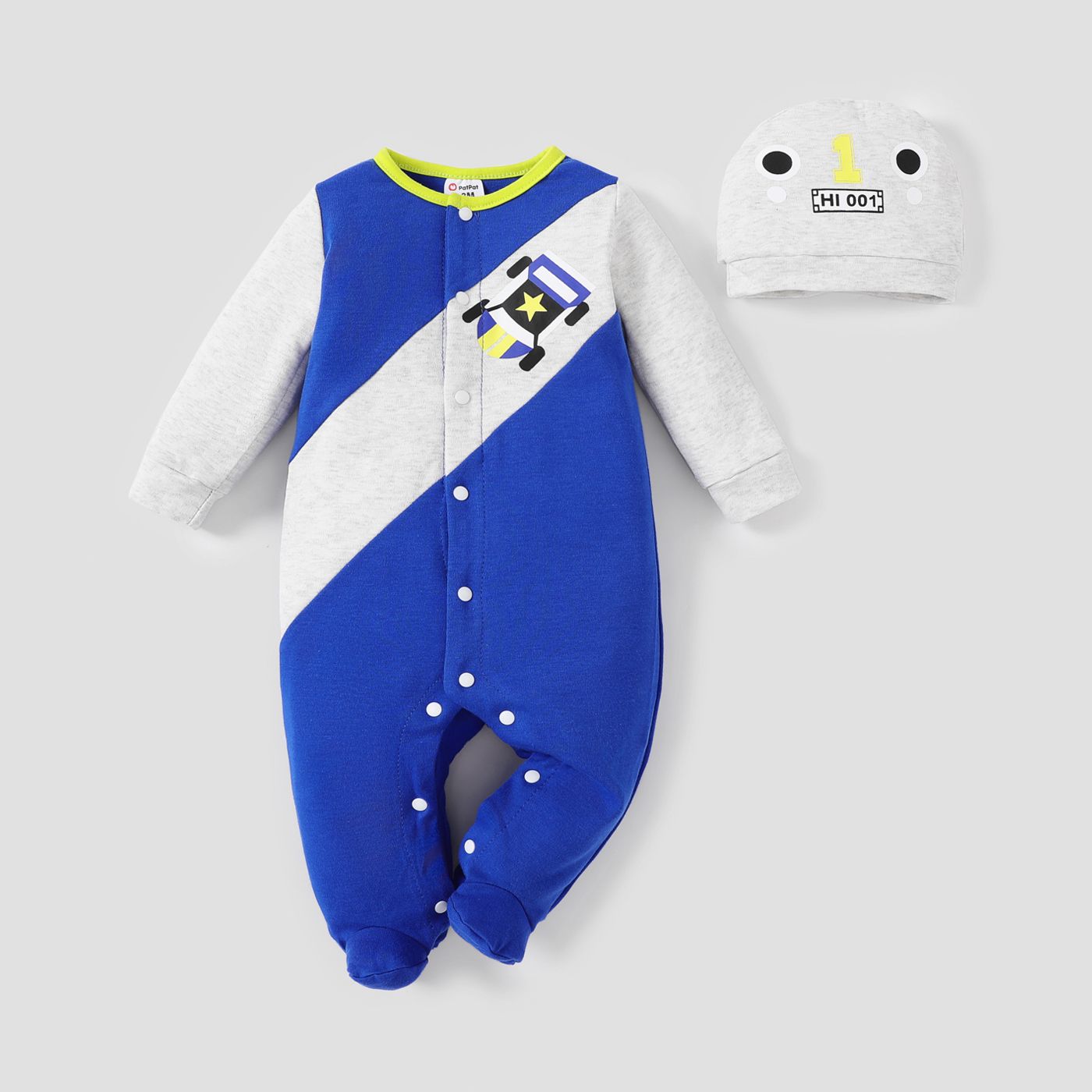 2pcs Baby Boy Vehicle-themed Cotton Jumpsuit