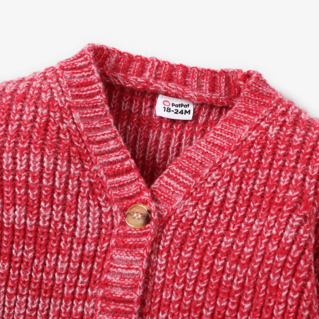Toddler Girl Button Design Waffle Knit Sweater Cardigan Red/White big image 1