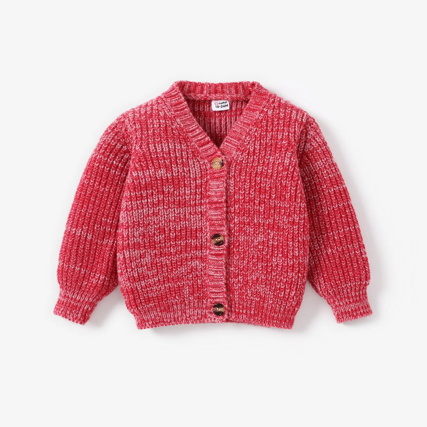 Toddler Girl Button Design Waffle Knit Sweater Cardigan Red+White
