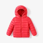 Kid Boy/Kid Girl Lightweight Zipper Solid Hooded Coat Red