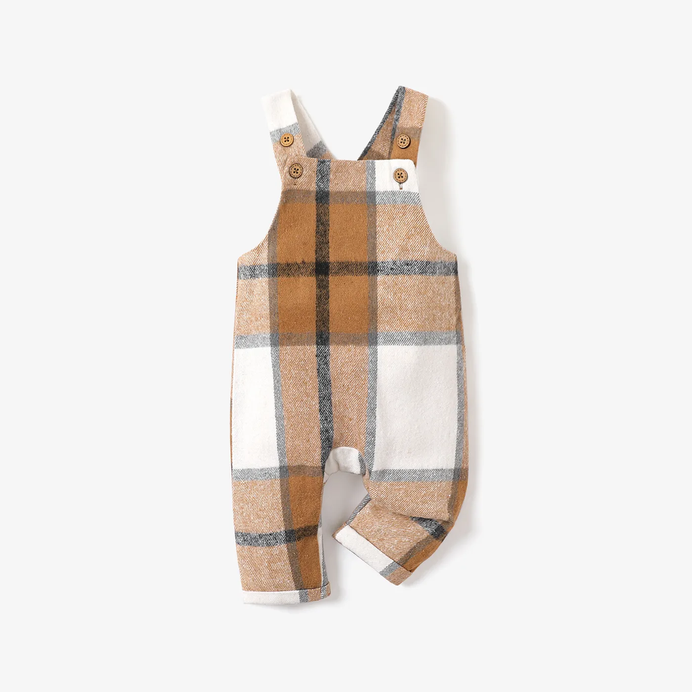 Baby Boy/Girl Button Front Plaid Overalls Coffee
