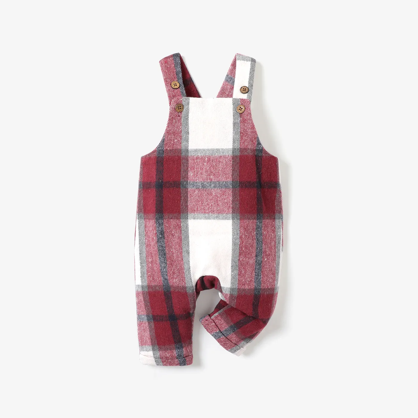 Baby Boy/Girl Button Front Plaid Overalls Red big image 1