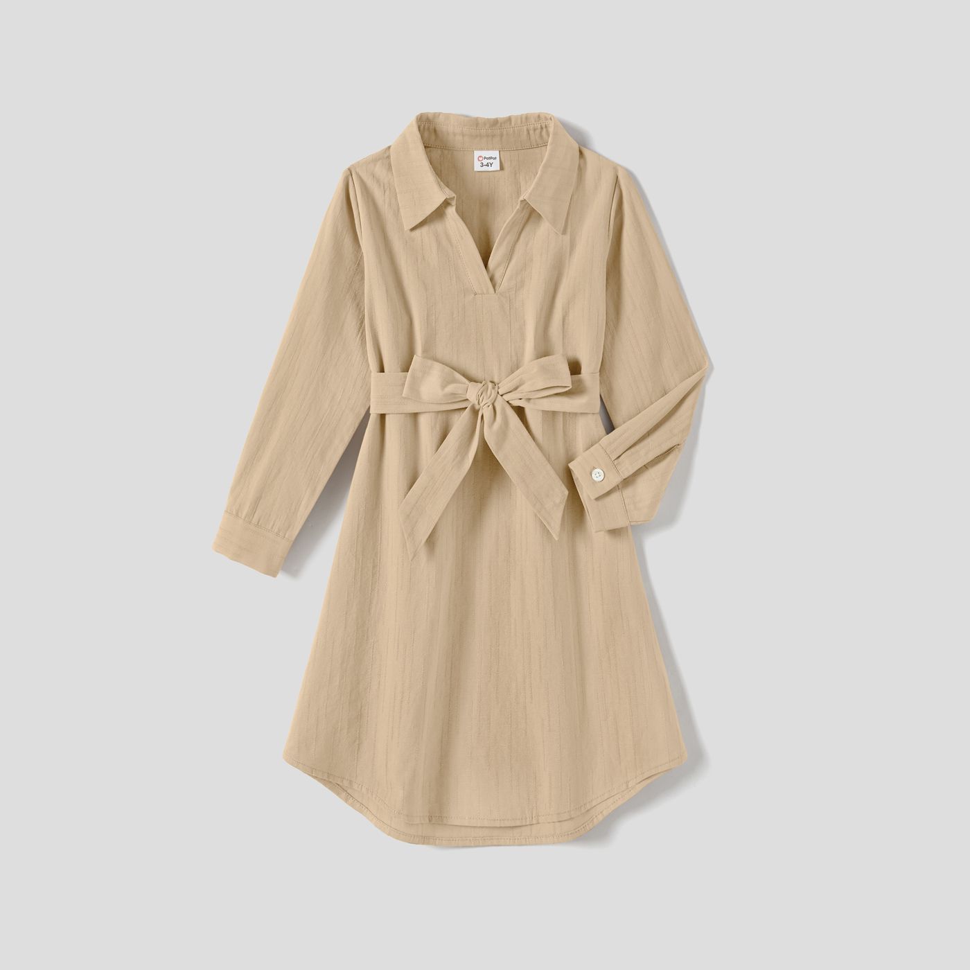 

Family Matching Belted Solid V-neck Dresses And Long-Sleeved Color-Block Tops Sets