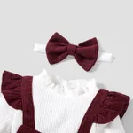 2pcs Baby Girl Ribbed Ruffle Bow Decor Long-sleeve Jumpsuit and Headband Set  image 3