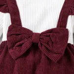 2pcs Baby Girl Ribbed Ruffle Bow Decor Long-sleeve Jumpsuit and Headband Set  image 4