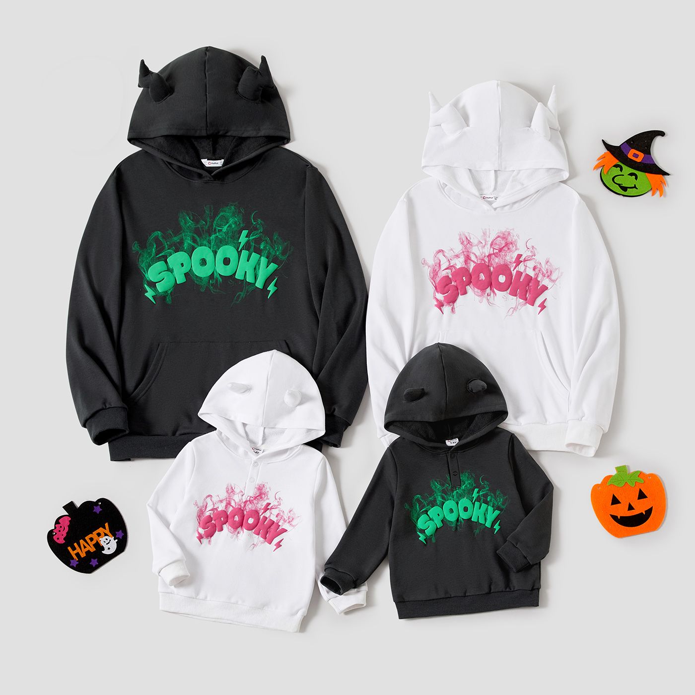 Funny Halloween Family Look Matching  Foam Print Letter Hoodie Tops