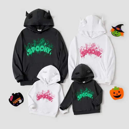 Funny Halloween Family Look Matching  Foam Print Letter Hoodie Tops 