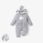 Baby Boy/Girl Cloud Design Thermal Fleece Lined Hooded Zipper Jumpsuit Grey