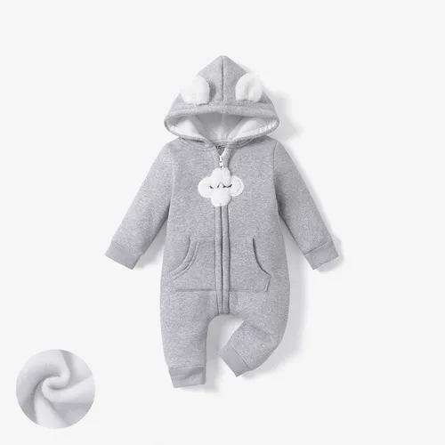 Baby Boy/Girl Cloud Design Thermal Fleece Lined Hooded Zipper Jumpsuit