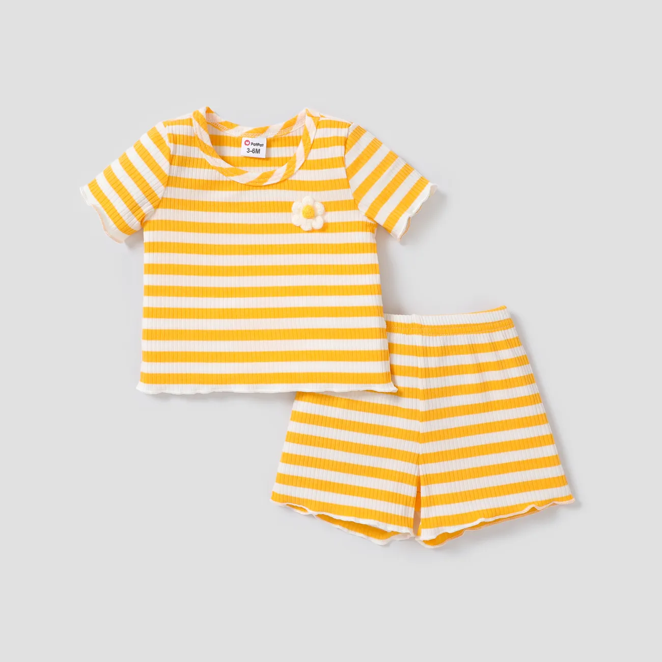 2件 嬰兒 女 立體造型 甜美 短袖 嬰兒套裝 黃色 big image 1
