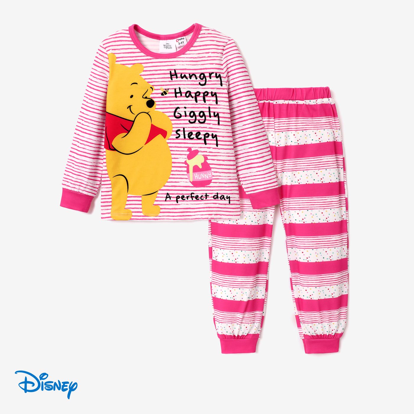 Disney Winnie The Pooh Toddler Girl/Boy 2pcs Character Print Long-sleeve Sweatshirt And Stripe Pants Set