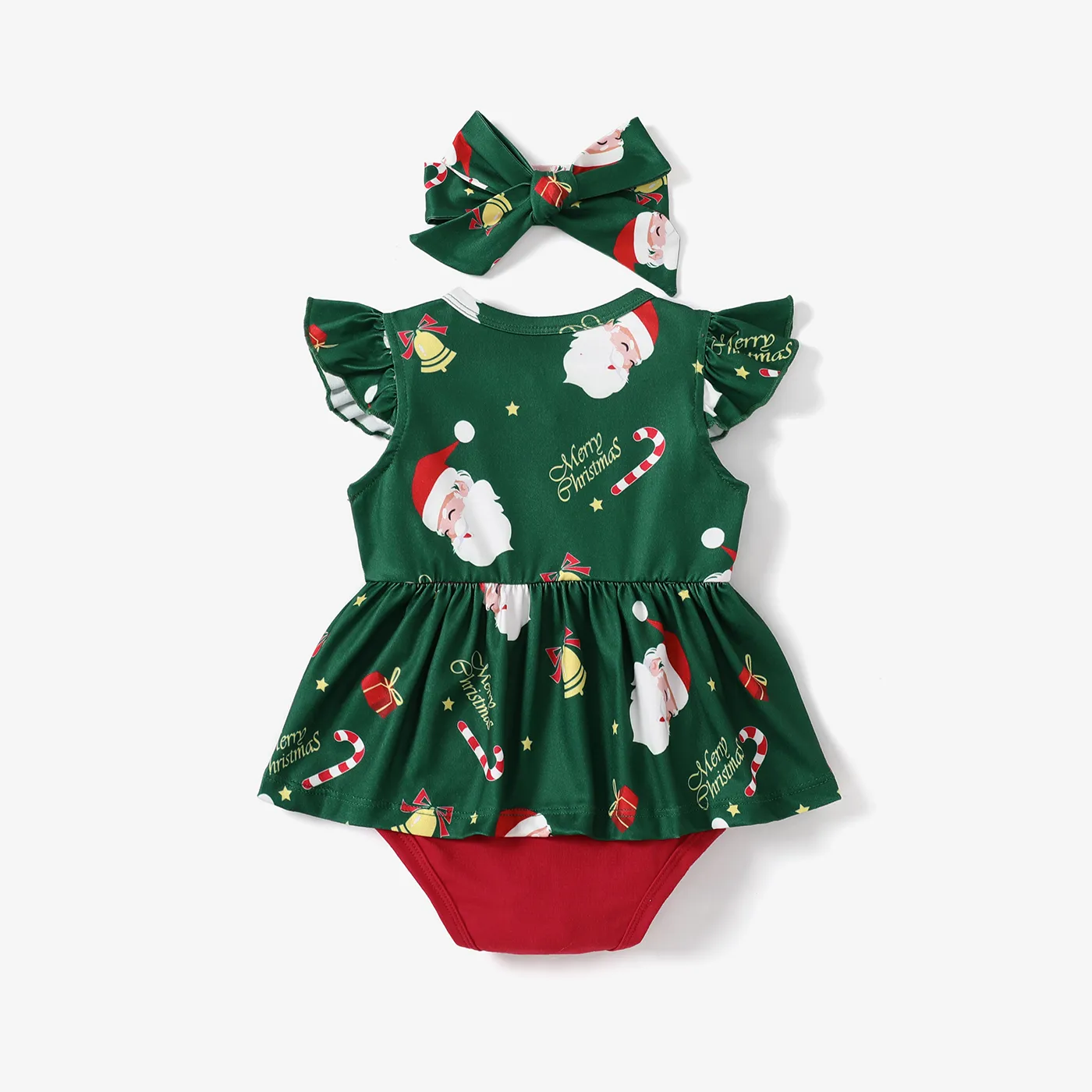 2pcs Baby Girl Christmas Basic Style Pretty Romper with Headband    image 2