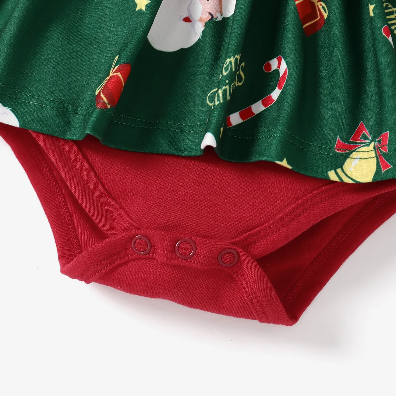 聖誕節 2件 嬰兒 女 布料拼接 童趣 無袖 連身衣 深綠 big image 1