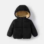 Baby / Toddler Causal Fluff Solid Long-sleeve Hooded Coat Black