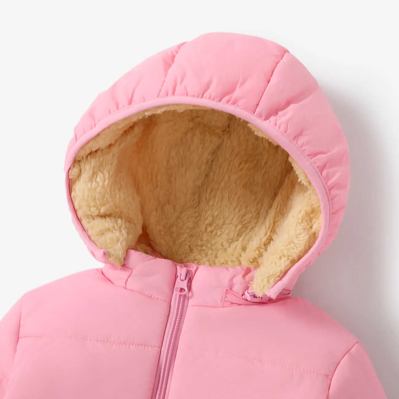 Baby / Toddler Causal Fluff Solid Long-sleeve Hooded Coat Pink big image 1