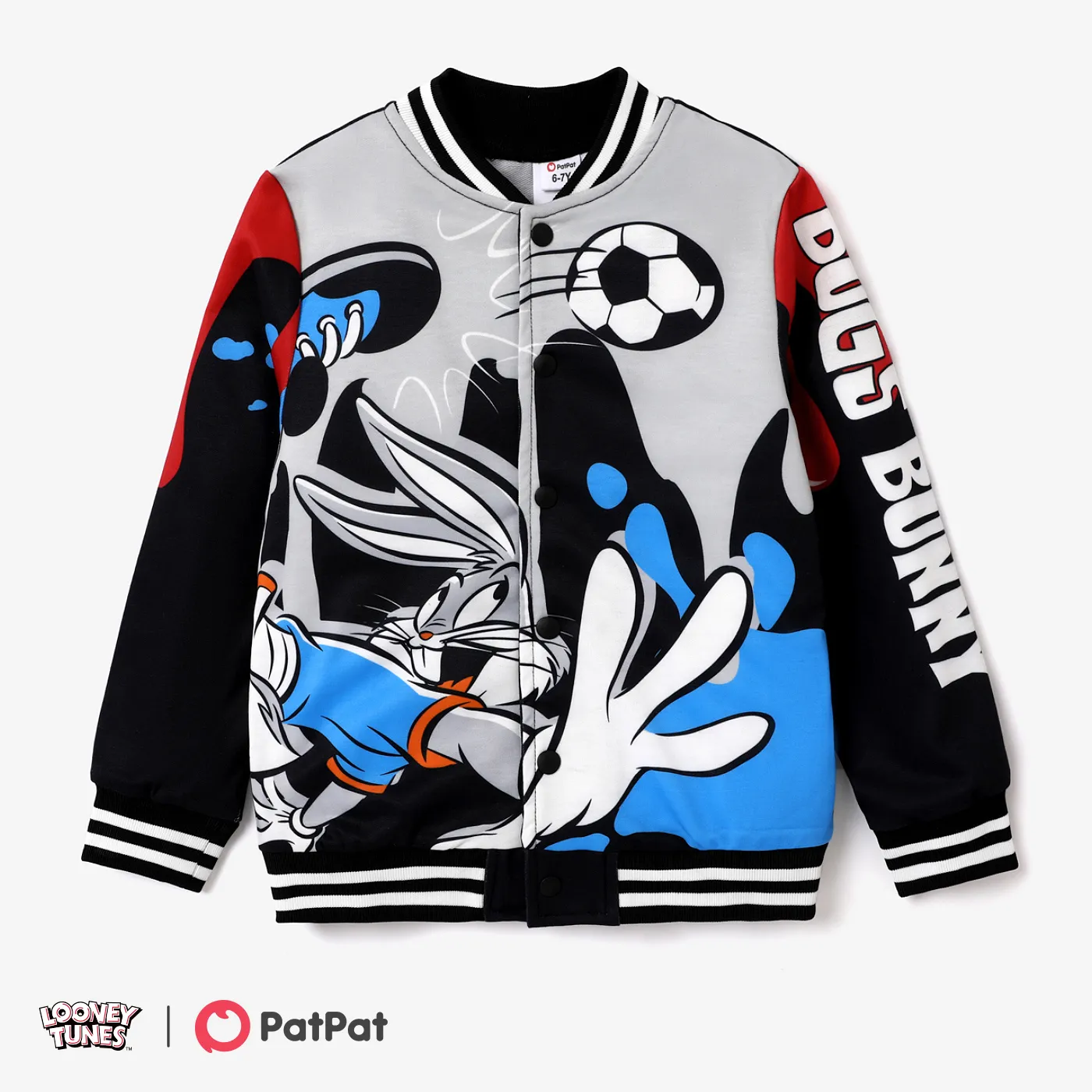 Looney Tunes Kid Boy Trendy Cool Bunny Pattern Baseball Collar Jacket 