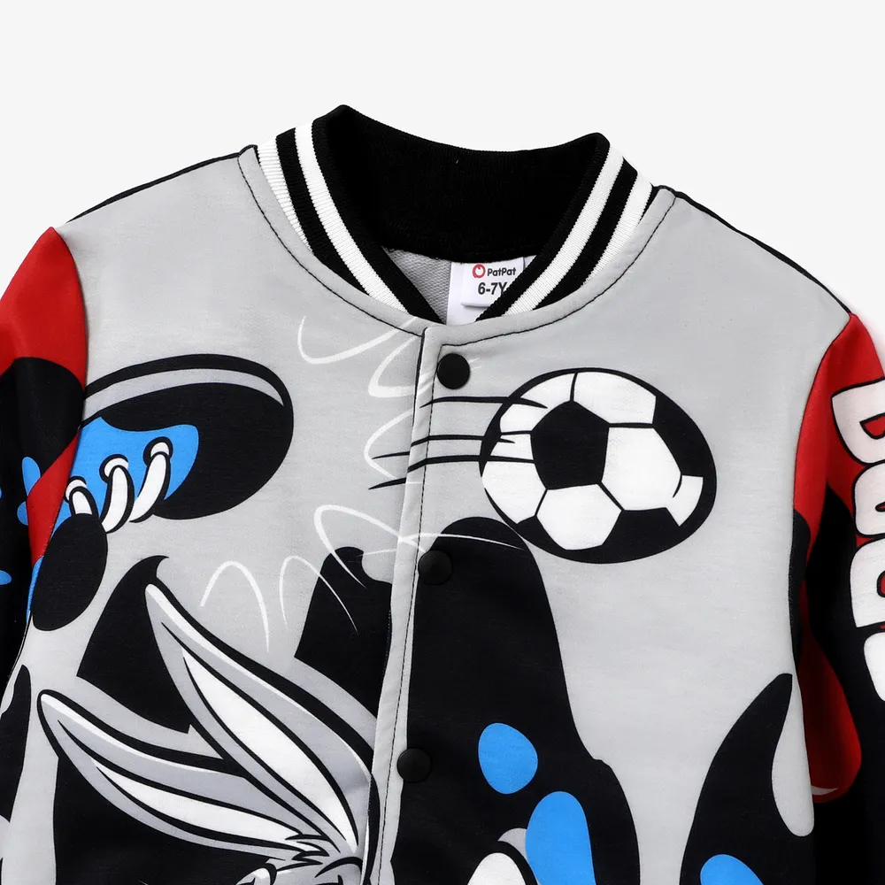 Looney Tunes Kid Boy Trendy Cool Bunny Pattern Baseball Collar Jacket big image 3