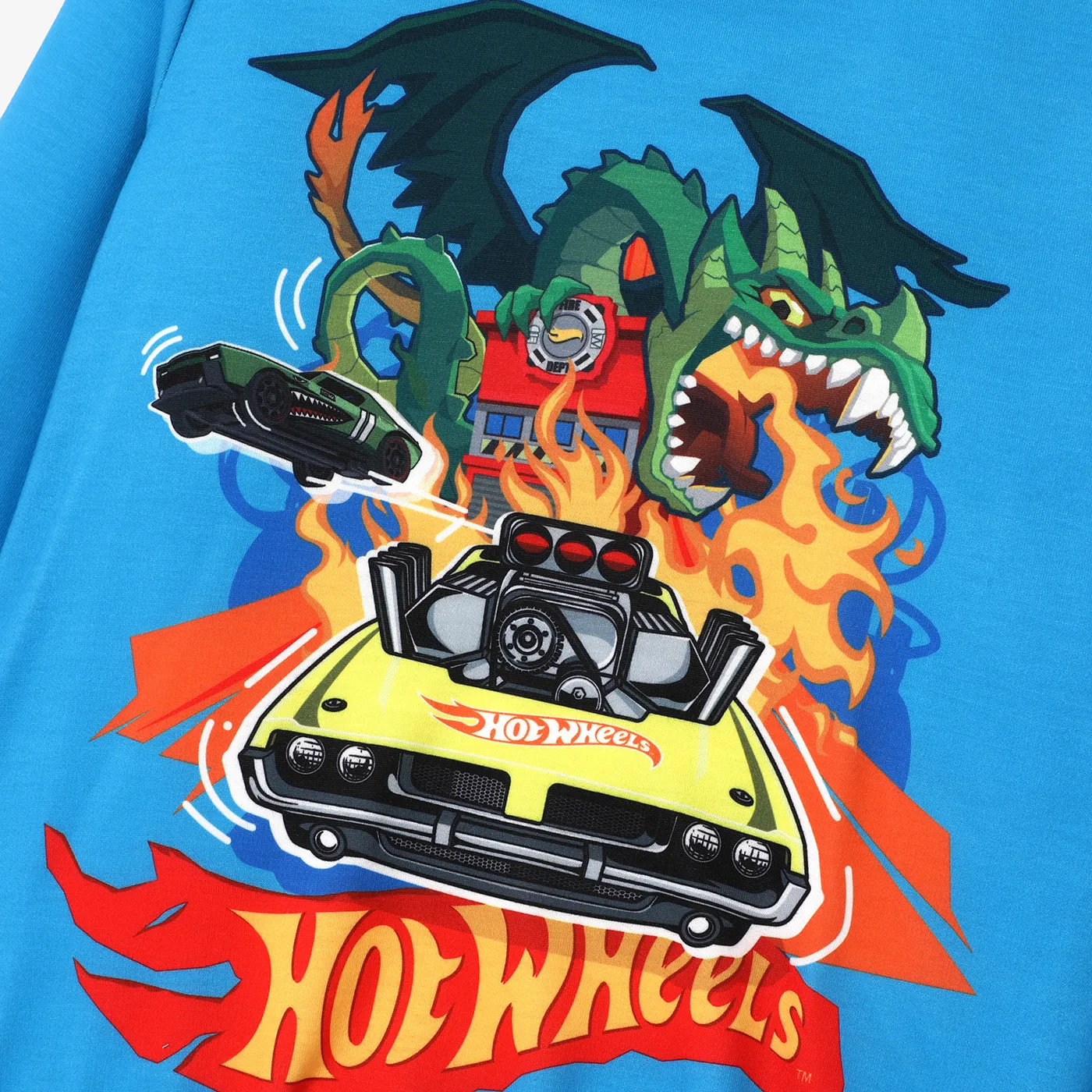 Hot Wheels Kid Boy Character Print Long-sleeve Top and Pants Blue image 3