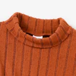 Kid Girl Basic Design Solid Color Stand Collar Long Sleeve T-Shirt  Brown image 3