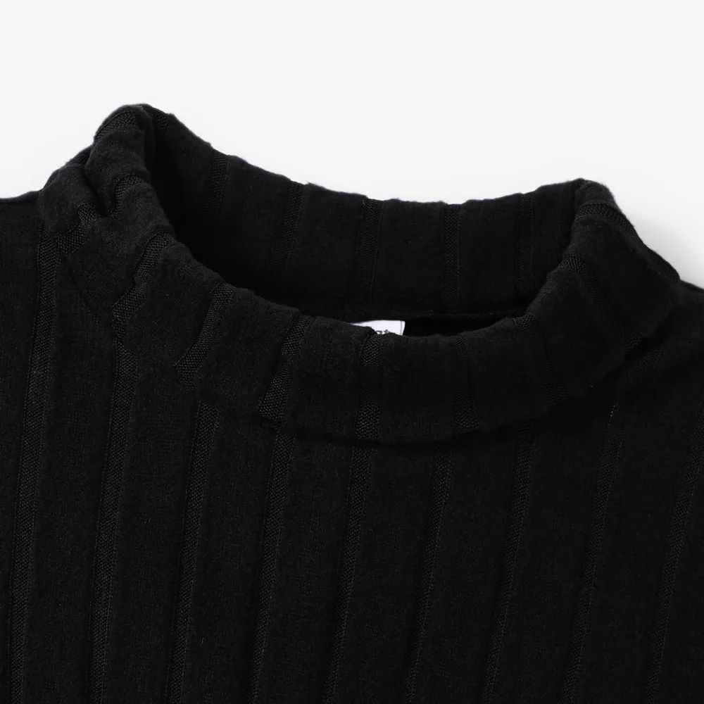 Kid Girl Basic Design Solid Color Stand Collar Long Sleeve T-Shirt big image 3