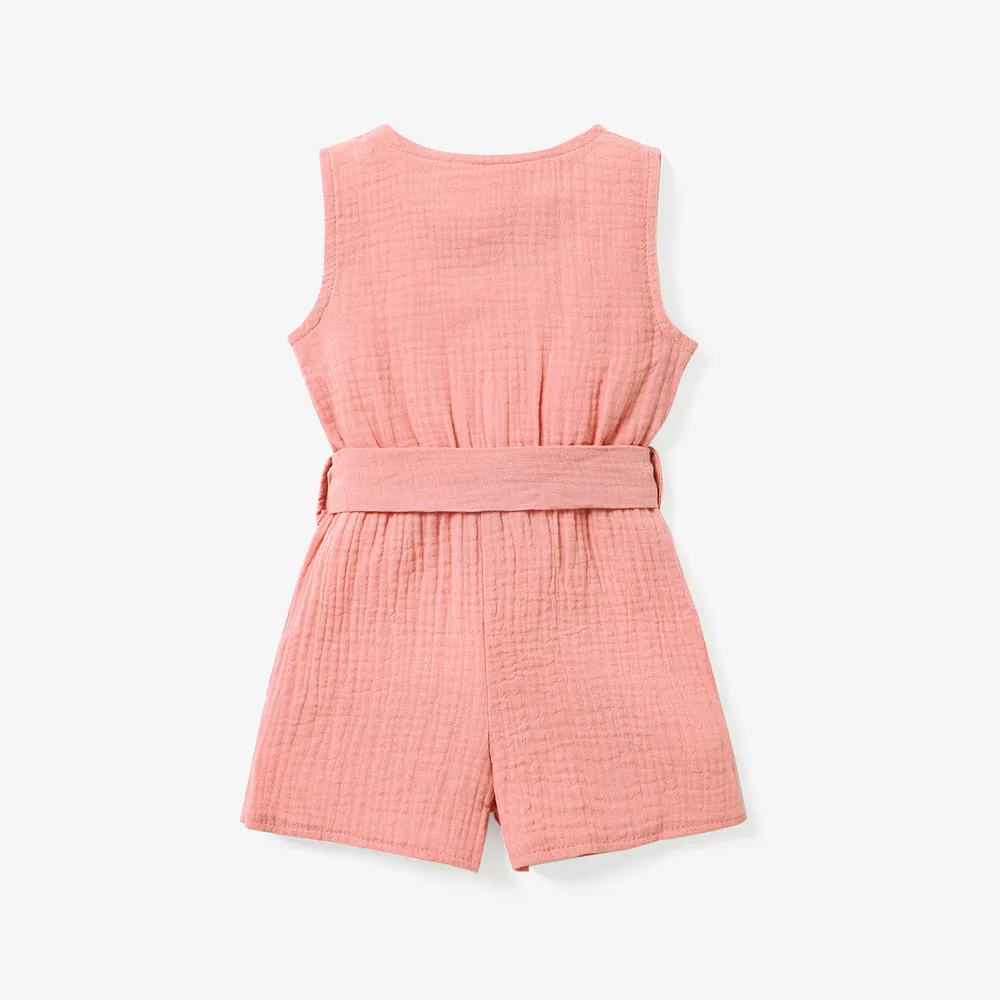 Baby Girl 95% Cotton Crepe Sleeveless Button Up Belted Romper  big image 2