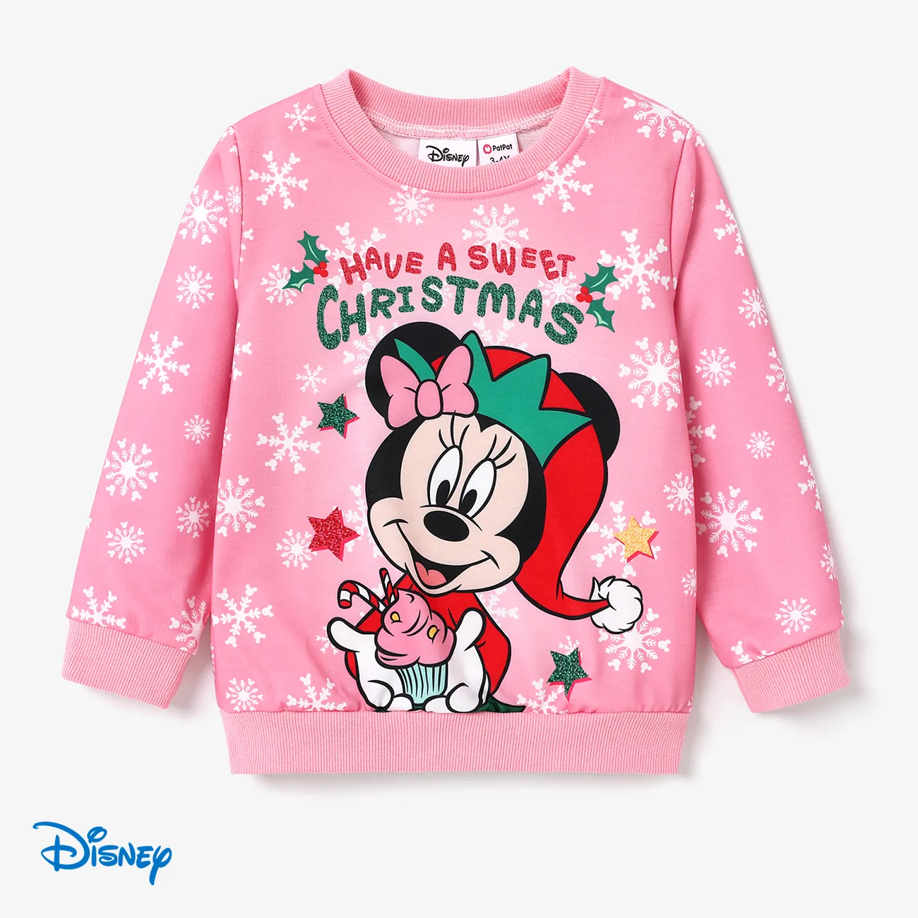Disney Mickey and Friends Toddler Girl Christmas Character Print Sweatshirt Light Pink big image 1