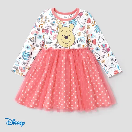Disney Winnie the Pooh Toddler Girl Character & Polka Dots Print Long-sleeve Mesh Overlay Dress