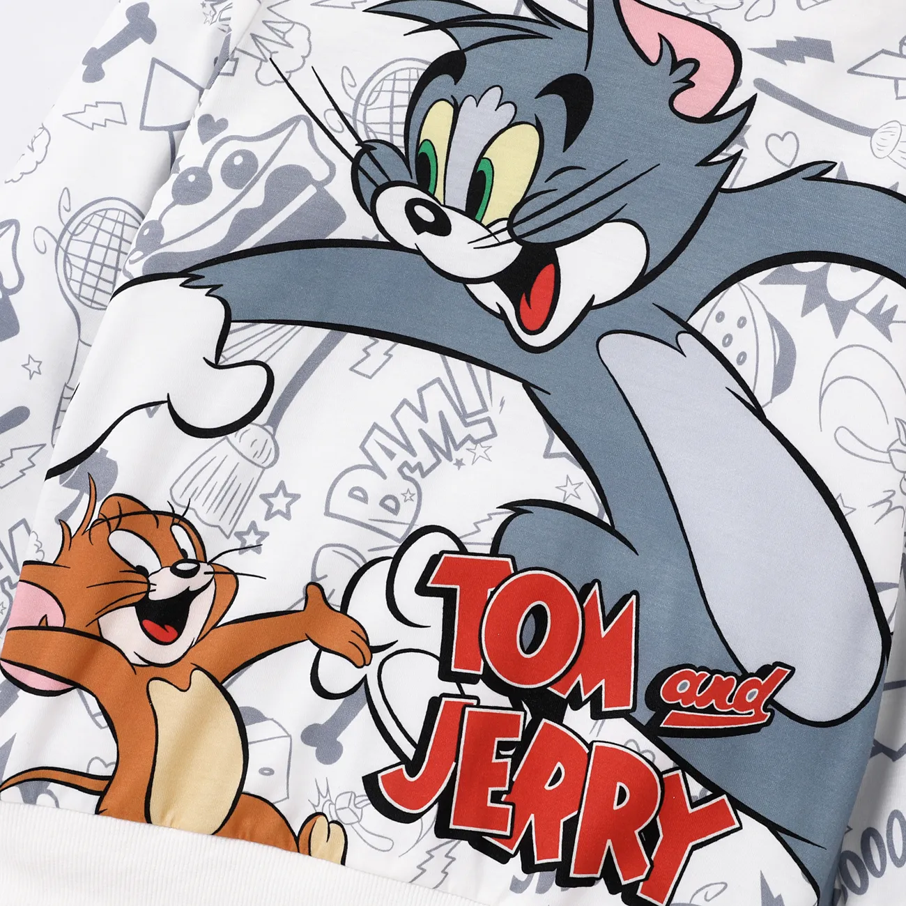 Tom and Jerry Kid Boy Character Print Hooded Sweatshirt White big image 1