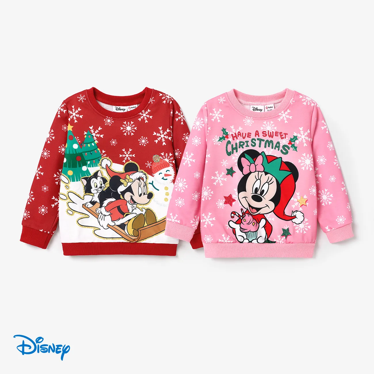 Disney Mickey and Friends Toddler Girl Christmas Character Print Sweatshirt Light Pink big image 1