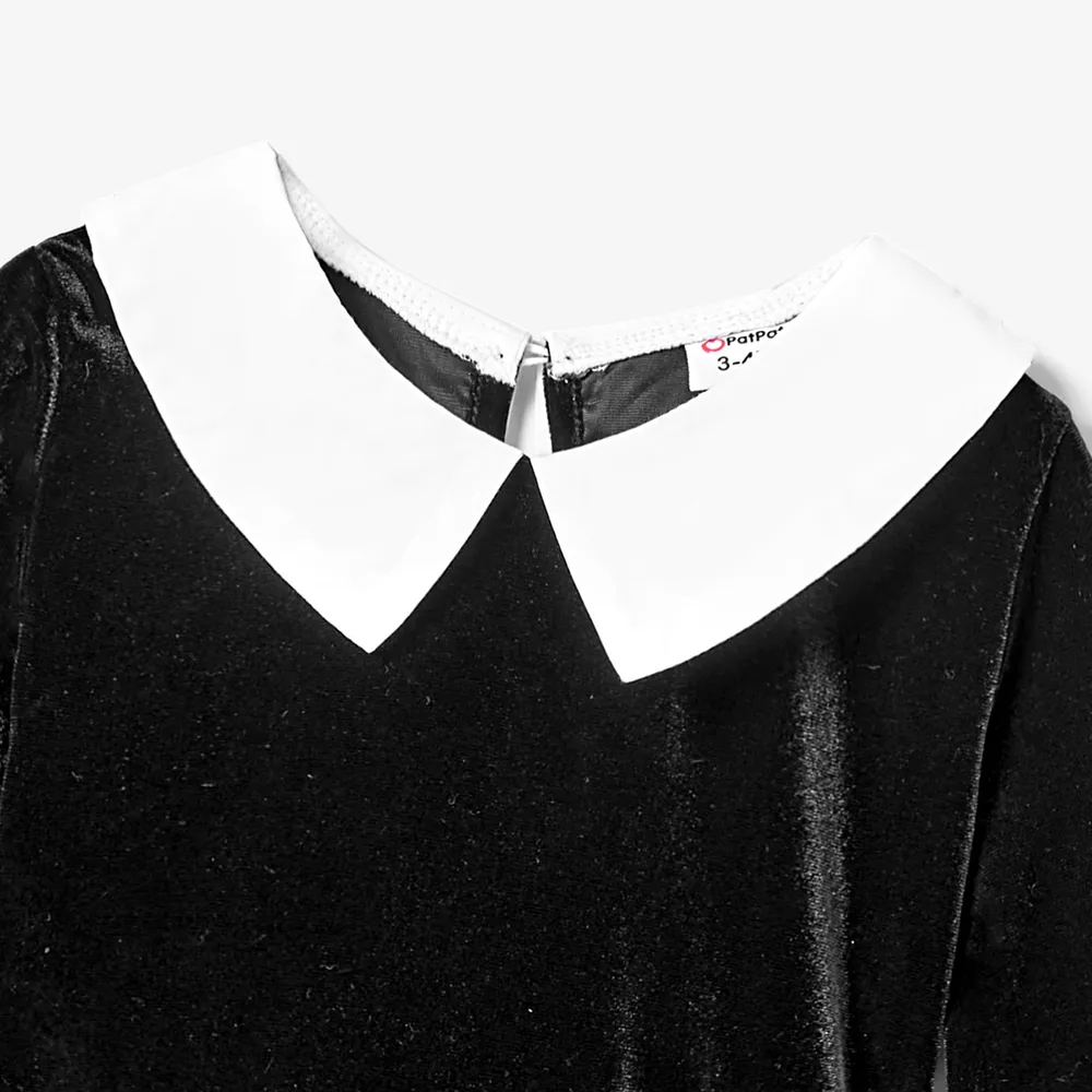 Halloween Mommy and Me Velvet V-neck Gothic Black Dresses big image 9