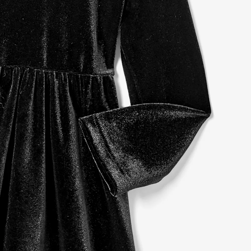 Halloween Mommy and Me Velvet V-neck Gothic Black Dresses big image 5