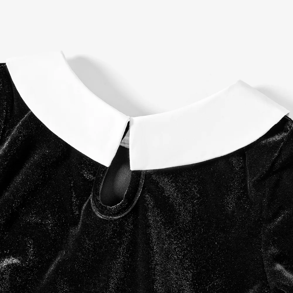 Halloween Mommy and Me Velvet V-neck Gothic Black Dresses big image 4