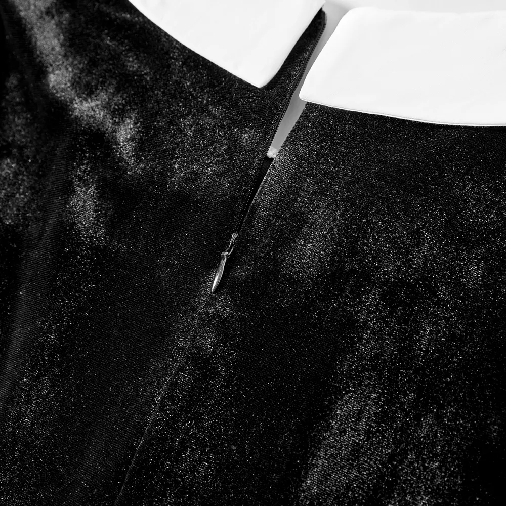 Halloween Mommy and Me Velvet V-neck Gothic Black Dresses big image 13