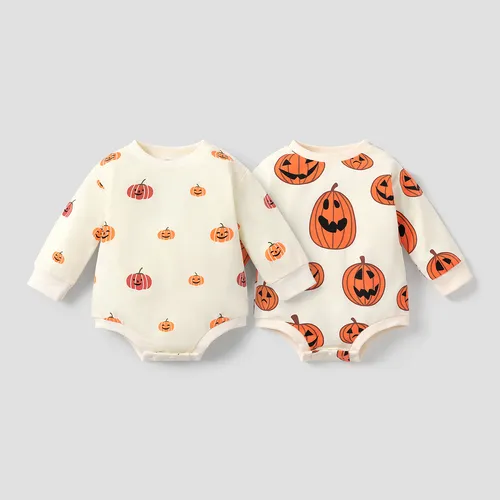 Halloween Baby Boy/Girl Allover Pumpkin Print Long-sleeve Romper