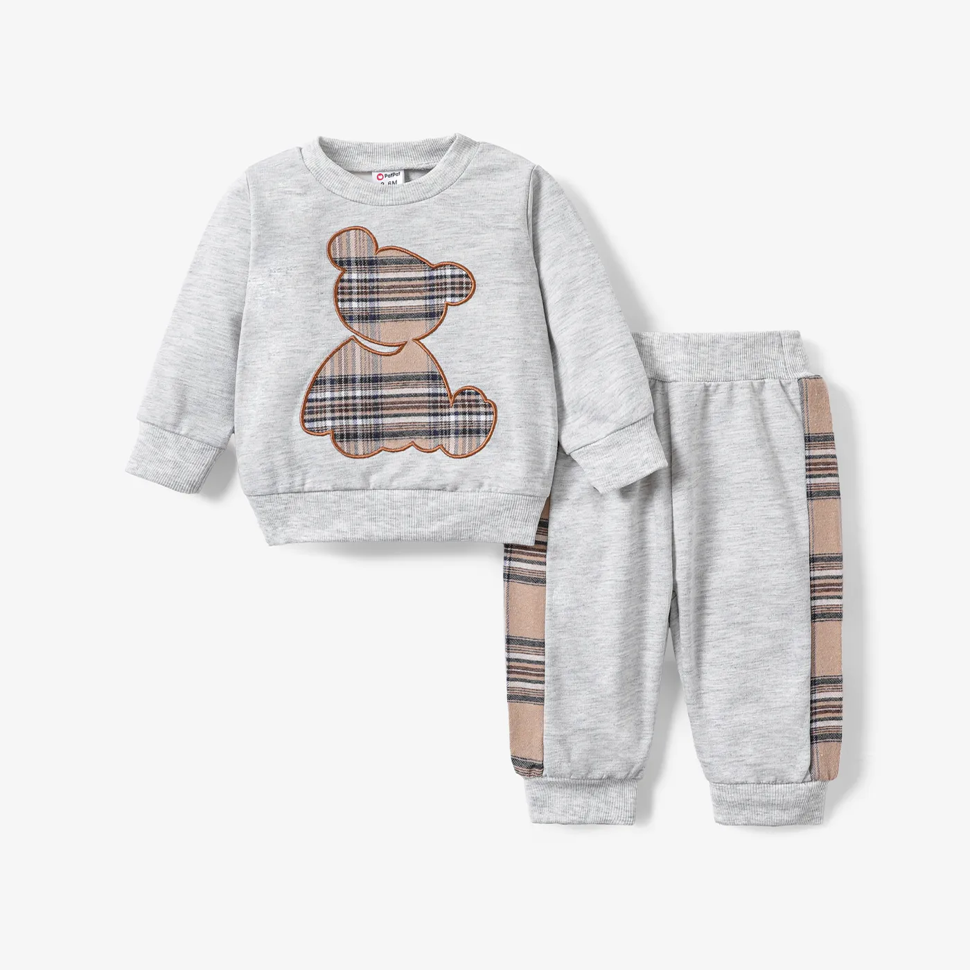 2 unidades Bebé Unisex Costura de tela Oso Informal Manga larga Conjuntos de bebé Gris claro