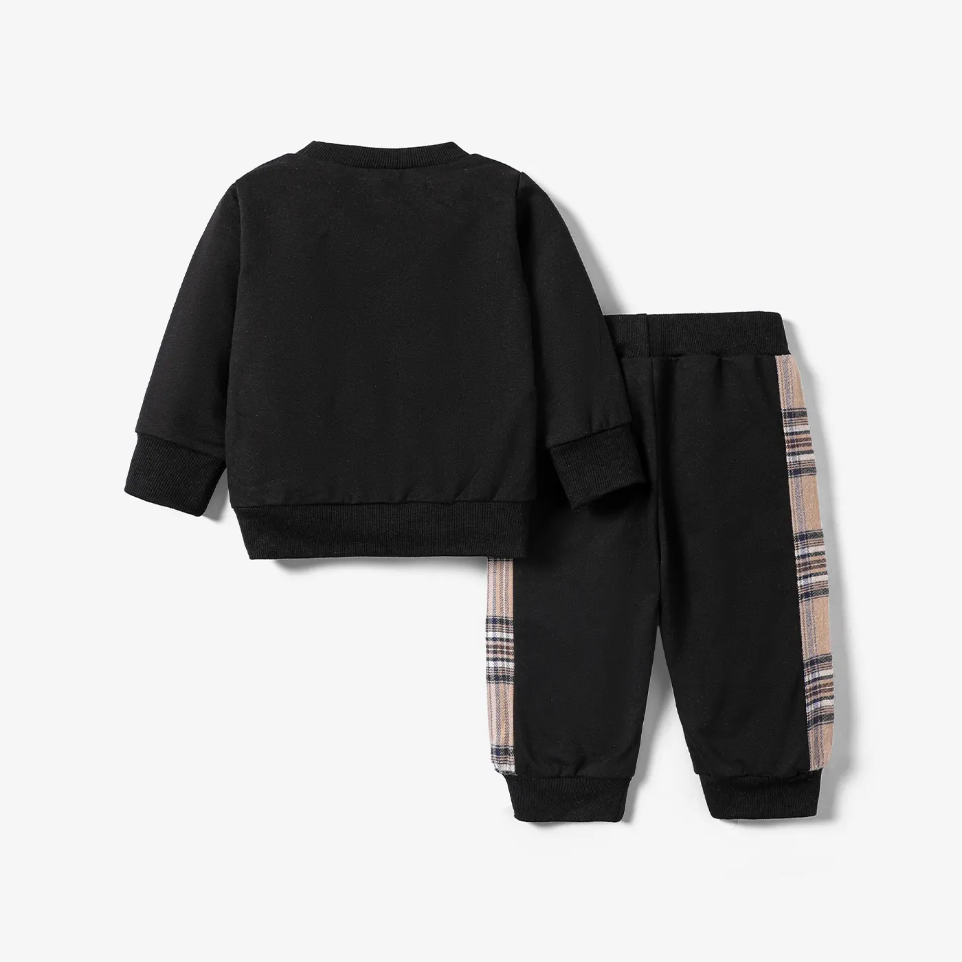 2pcs Baby Boy/Girl Long-sleeve Plaid Print Bear Embroidered Sweatshirt and Sweatpants Set  image 4