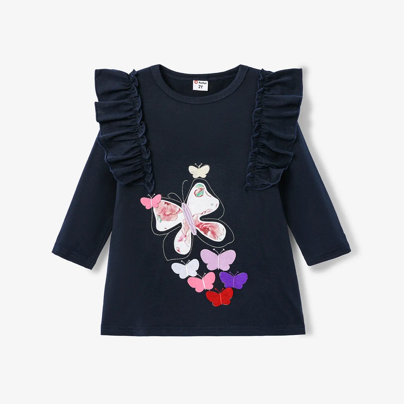 Toddler Girl Butterfly Pattern Ruffle Dress royalblue big image 1