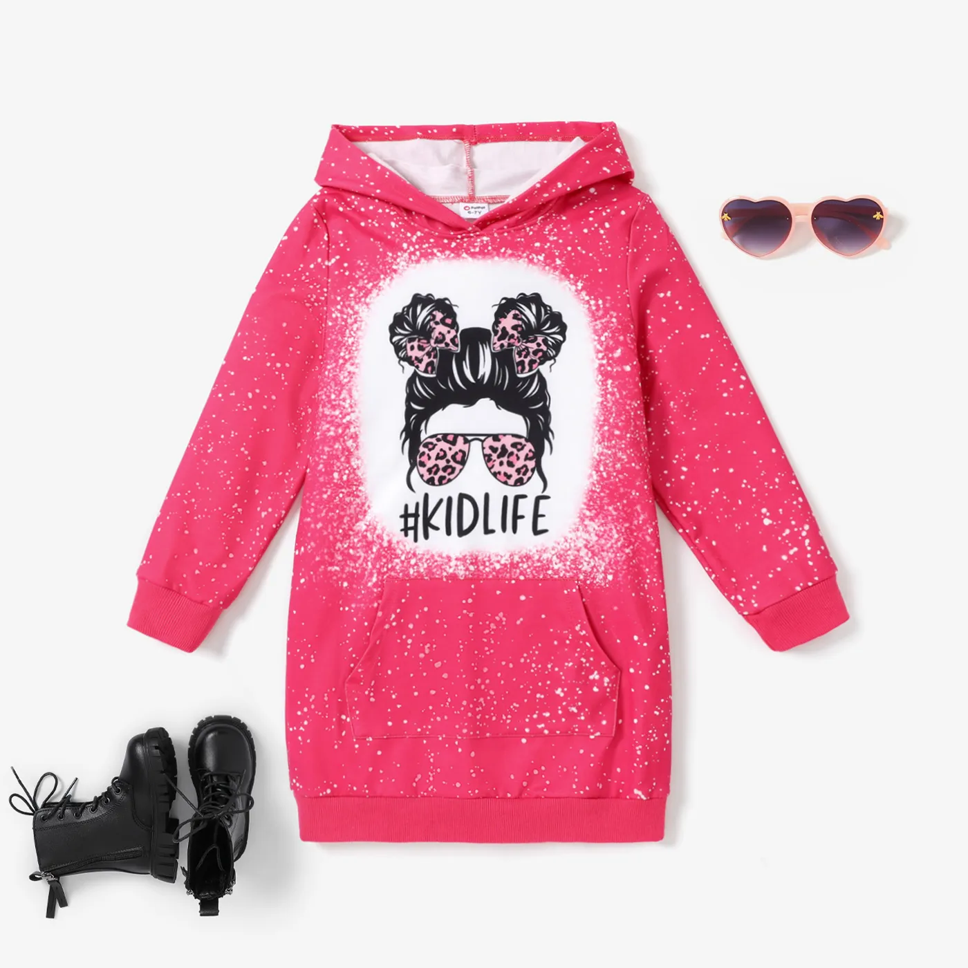 Kid Girl Sweet Character Pattern Hooded Dress   big image 1